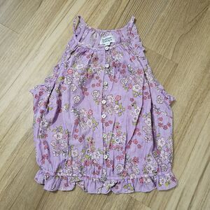 Unique Vintage Sweet Delight Purple‎ Floral Ruffle Crop Tank Buttons Small